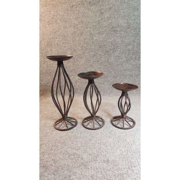 Candle Holder Trio Bronze Colored Wire Metal three Graduated  Aprx 12"  9"  7" - Picture 1 of 4